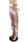 Pantalones pitillo de talle alto regulares con borlas y estampado informal en polvo color coral