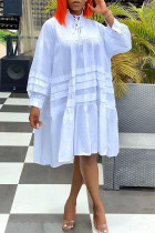ホワイト カジュアル ソリッド パッチワーク 小帯 フォールド タートルネック ドレス