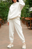ホワイトファッションカジュアルソリッドベーシックフード付きカラー長袖ツーピース