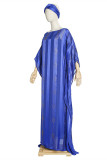 Blue Fashion Casual Solid Hot Drill O Neck Long Dress Plus Size Two Pieces