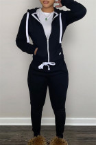 Noir Fashion Casual Solid Zipper Hooded Collar Long Sleeve Two Pieces