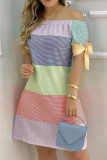 Multicolor Fashion Casual Print Bandage Schulterfrei Kurzarm Kleid Kleider