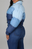 Capispalla con colletto con cerniera in cardigan patchwork casual blu alla moda