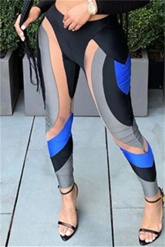 Black Fashion Casual Print Patchwork Skinny High Waist Pencil Trousers