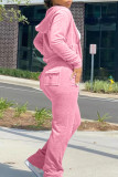 ピンクファッションカジュアルソリッドカーディガンパンツフード付きカラー長袖ツーピース