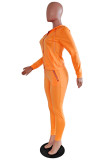 Colletto con cappuccio di base solido casual alla moda arancione Plus Size due pezzi