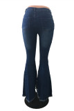 Mörkblå Mode Casual Solid Ripped Denim Jeans