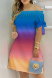 Multicolor Fashion Casual Print Bandage Schulterfrei Kurzarm Kleid Kleider