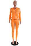 Orange Mode Casual Solid Basic Hood-krage Plus Size Two Pieces