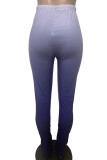 Pantaloni a vita alta regolari a vita alta con spacco con stampa casual a cambio graduale alla moda blu