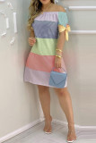 Цветная мода Повседневная повязка с принтом с открытыми плечами Платье с коротким рукавом Платья