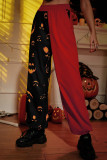 Rote Street-Print-Patchwork-Hose mit geradem, geradem Positionsdruck und hoher Taille