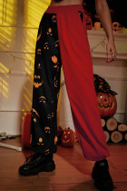 Pantalones con estampado de calle y estampado de patchwork rectos de cintura alta con estampado de posicionamiento recto rojo