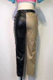 Noir Sexy Solid Draw String Skinny Mid Waist Pencil Solid Color Bottoms