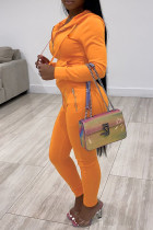 Colletto con cappuccio di base solido casual alla moda arancione Plus Size due pezzi