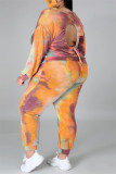 Multicolor Mode Casual Print Tie Dye Backless O Neck Plus Size Two Pieces