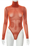 Barboteuse skinny à col roulé transparent à la mode rouge-marron