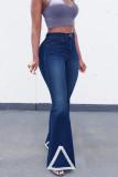 Dunkelblaue, modische, lässige, solide Patchwork-Jeans mit hoher Taille und Bootcut-Denim