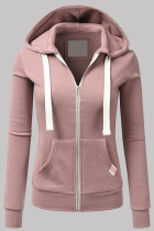 Pink Fashion Casual Solid Patchwork Zipper Hooded Collar Outerwear