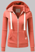 Orange Fashion Casual Solid Patchwork Zipper Hooded Collar Outerwear