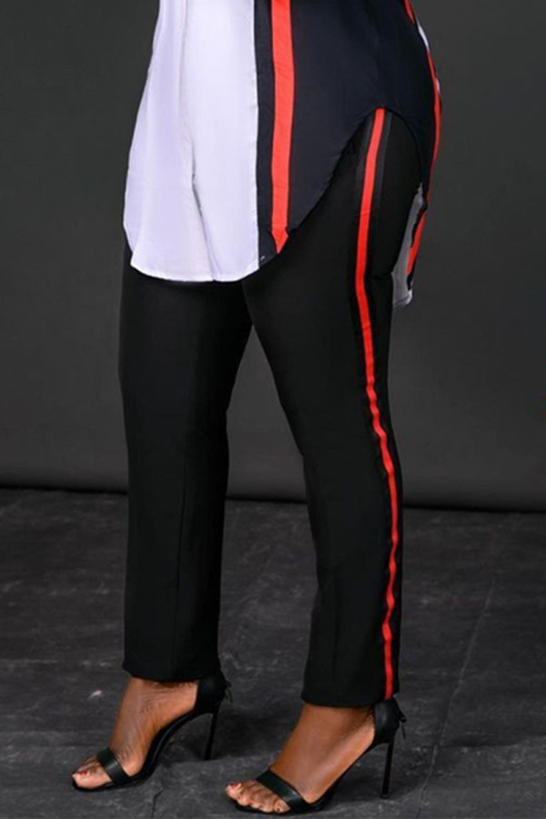 Zwarte mode-casual gestreepte patchwork-broek met normale hoge taille