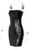 Черное модное сексуальное однотонное платье с открытой спиной и без бретелек без рукавов