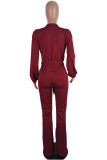 Rose Red Fashion Casual Solid Bandage V-Ausschnitt Boot Cut Jumpsuits