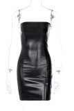 Zwarte mode sexy effen rugloze strapless mouwloze jurk