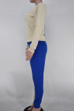 Blue White Casual Solid Patchwork O Neck Long Sleeve Two Pieces