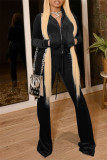 Yellow Casual Solid Split Joint Zipper Collar Long Sleeve Two Pieces