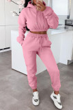 ピンクファッションカジュアルソリッドベーシックフード付きカラー長袖ツーピース