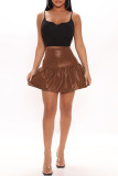 Falda de cintura alta regular básica sólida informal de moda marrón