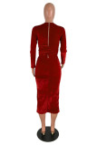 Red Fashion Casual Bandage O Neck Long Sleeve Dresses