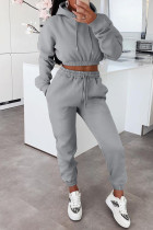 Grijs Mode Casual Solid Basic Hooded Kraag Lange mouw Tweedelig