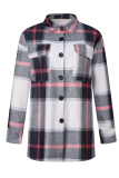 Red Casual Plaid Patchwork Turndown Collar Outerwear