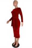 Vestidos de manga comprida vermelho moda casual curativo oco