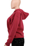 Red Fashion Casual Print Basic Hooded Collar Tops