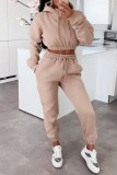 Khaki Fashion Casual Solid Basic Hooded Collar Long Sleeve Two Pieces