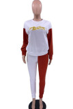 White Casual Letter Embroidery Patchwork O Neck Long Sleeve Two Pieces