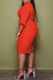 Red Fashion Casual Solid Bandage V-Ausschnitt Plus Size Two Pieces