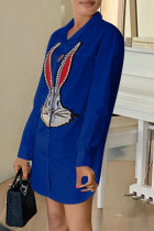 Robe chemise basique à col rabattu à la mode décontractée bleu profond