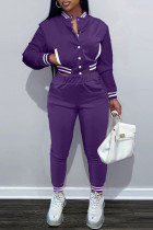 Purple Fashion Casual Solid Split Joint Long Sleeve Two Pieces
