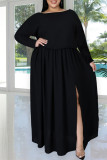 Blanc Fashion Casual Solid Slit O Neck Plus Size Two Pieces