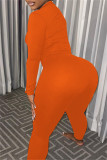 Оранжевый модный повседневный однотонный базовый отложной воротник с длинным рукавом из двух частей
