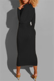 Vestidos de manga larga con cuello redondo y vendaje casual de moda negra