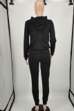 Black Red Casual Sportswear Solid Patchwork Zipper Hooded Collar Long Sleeve Two Pieces