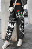 Red Green Fashion Casual Print Patchwork Regular High Waist Trousers