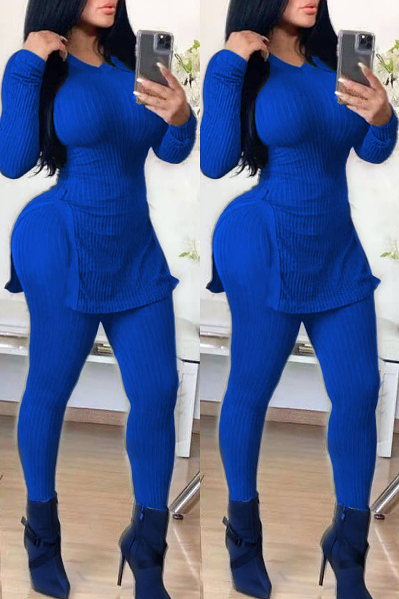 

Blue Sexy Fashion adult Split Two Piece Suits Solid pencil Long Sleeve