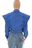 Blue Fashion Casual Solid Cardigan Turndown Collar Long Sleeve Denim Jacket