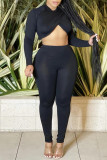 Black Sexy Casual Solid Asymmetrical Half A Turtleneck Long Sleeve Two Pieces